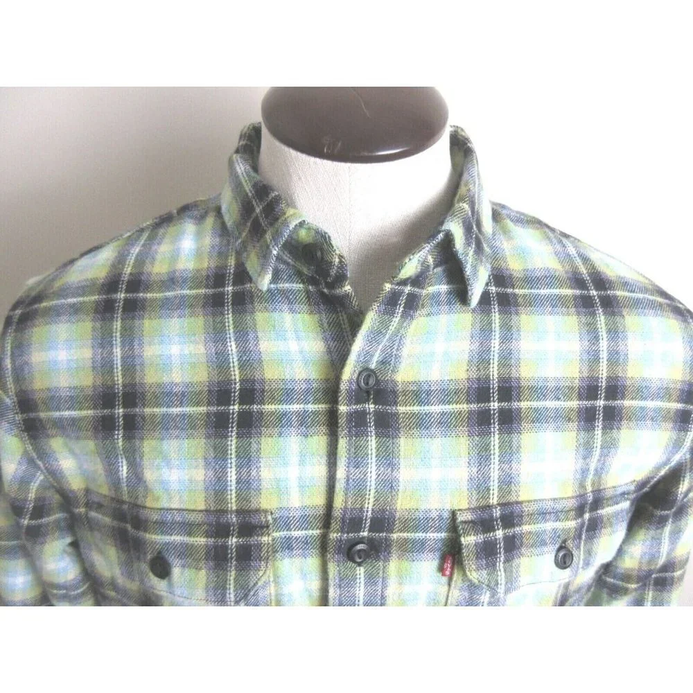 Levi's Men's The Worker Relaxed button up Plaid Shirt Green Blue Black Plaid